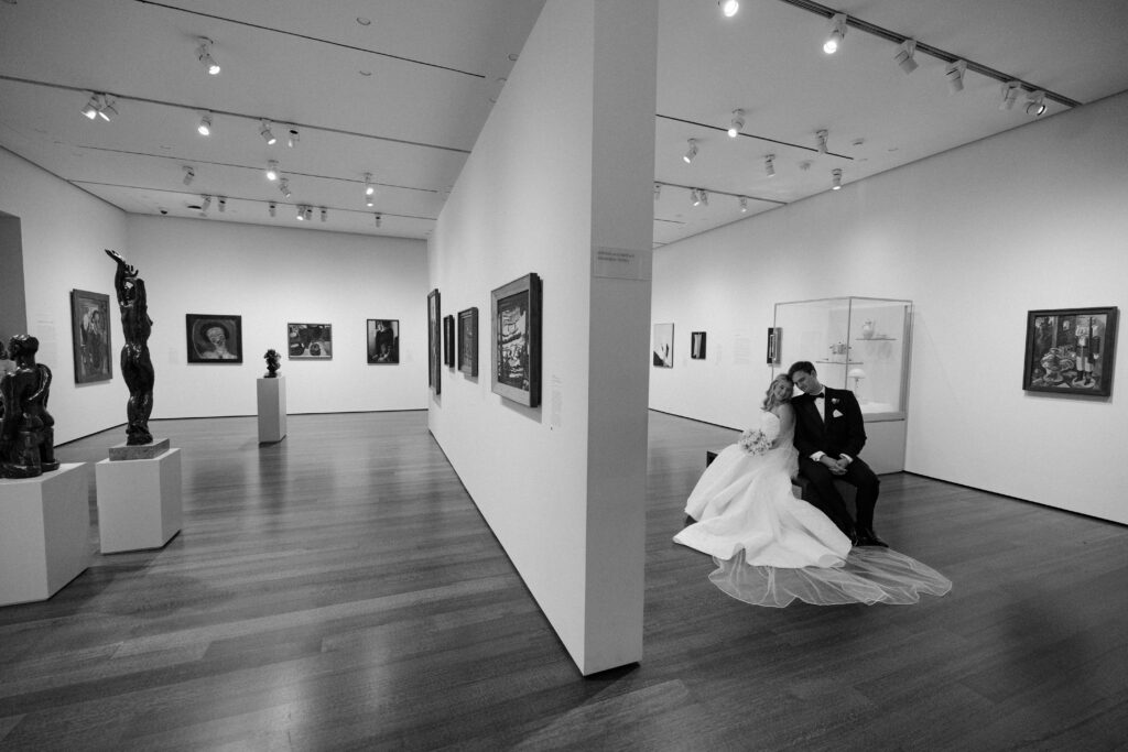 bride and groom at Harvard Art Museum in Cambridge MA