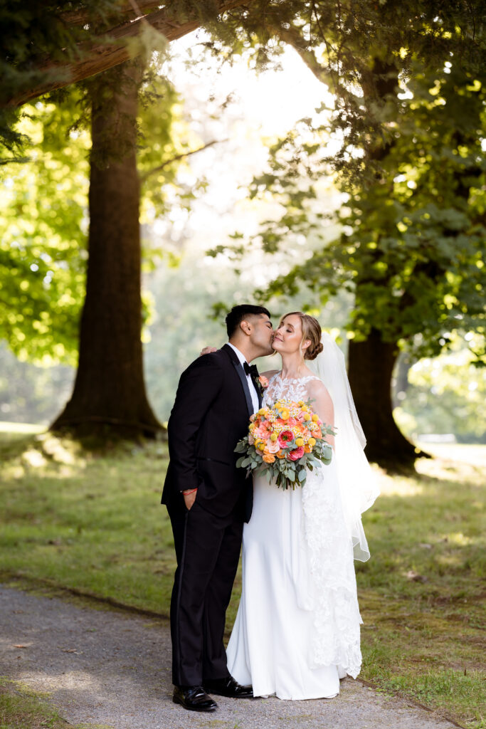 bride and groom at Stevens Estate wedding venue on Osgood Hill in MA