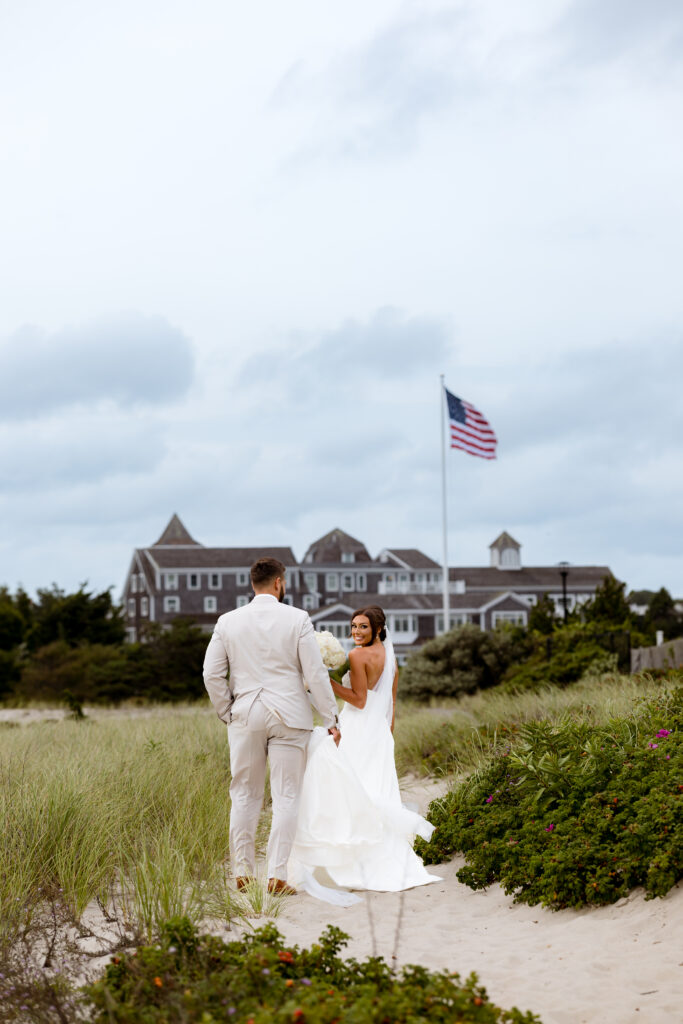 bride and groom at Wychmere Beach Club in Cape Cod MA